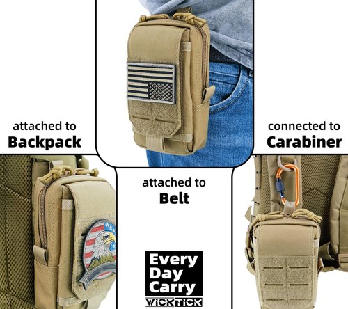 WICKTICK Tactical EDC Pouch, Molle Utility Pouch Gadget Organizer Holder Bag Phone Holster Waist Pack Admin Pouch Tool Pocket for Outdoor Activities, Attached to Backpack/Vest/Belt (Black, Basic)