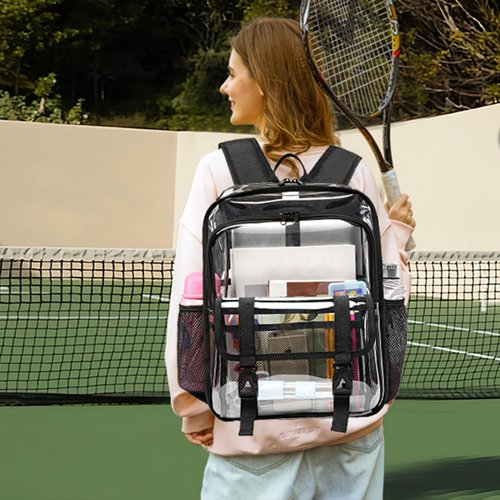 KUI WAN Clear Backpack, 15 inch Heavy Duty See Through Backpack for Boys and Girls Clear Book Bag with Multi-pockets