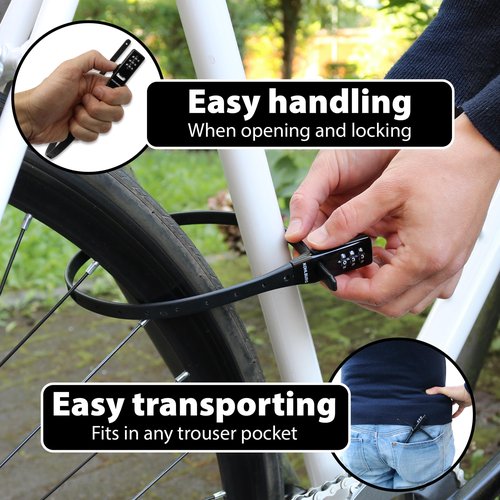 KOHLBURG Lightweight zip tie bike lock [20" short & secure 3-digit Combination Bike Lock] - compact & small cable lock as combo bike lock & helmet locks - bicycle accessories scooter stroller ski kids