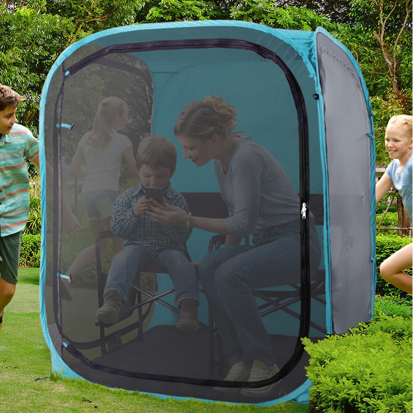 WeatherPod® The Original Shark Tank MyPod™ Mesh 2XL Pop-Up Screen Pod - Keeps Out Bugs, Mosquitos, and UV Rays - UPF 50 for Maximum Protection from The Sun - (Sea Blue, 46" L x 46" W x 59" H)
