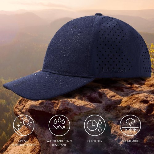 UVSAI UPF 50+ Performance Water Resistant Baseball Cap Lightweight Breathable Hat Golf Running Boat Hiking for Men Women Navy Blue
