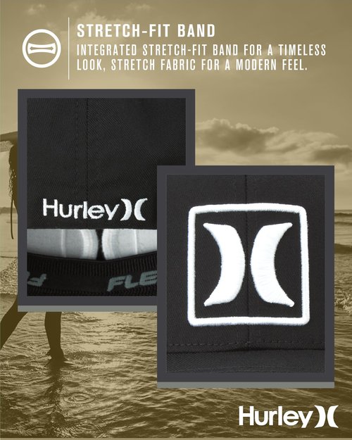 Hurley Men's Caps - Reflect Icon Curved Brim Baseball Cap - Fitted Hats for Men, Size Small-Medium, Black