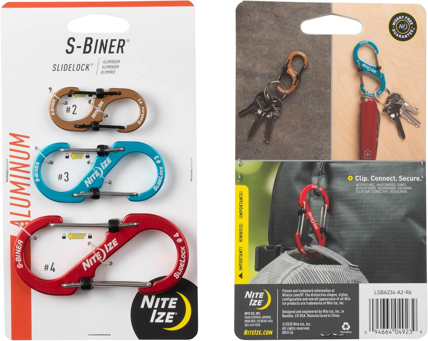 Nite Ize S-Biner SlideLock Stainless Steel Dual Locking Carabiner - S-Biner Key Holder with Locking Gate - Carabiner Organizer for Keys & Camping Accessories - Assorted Sizes, Black (3 Pack)