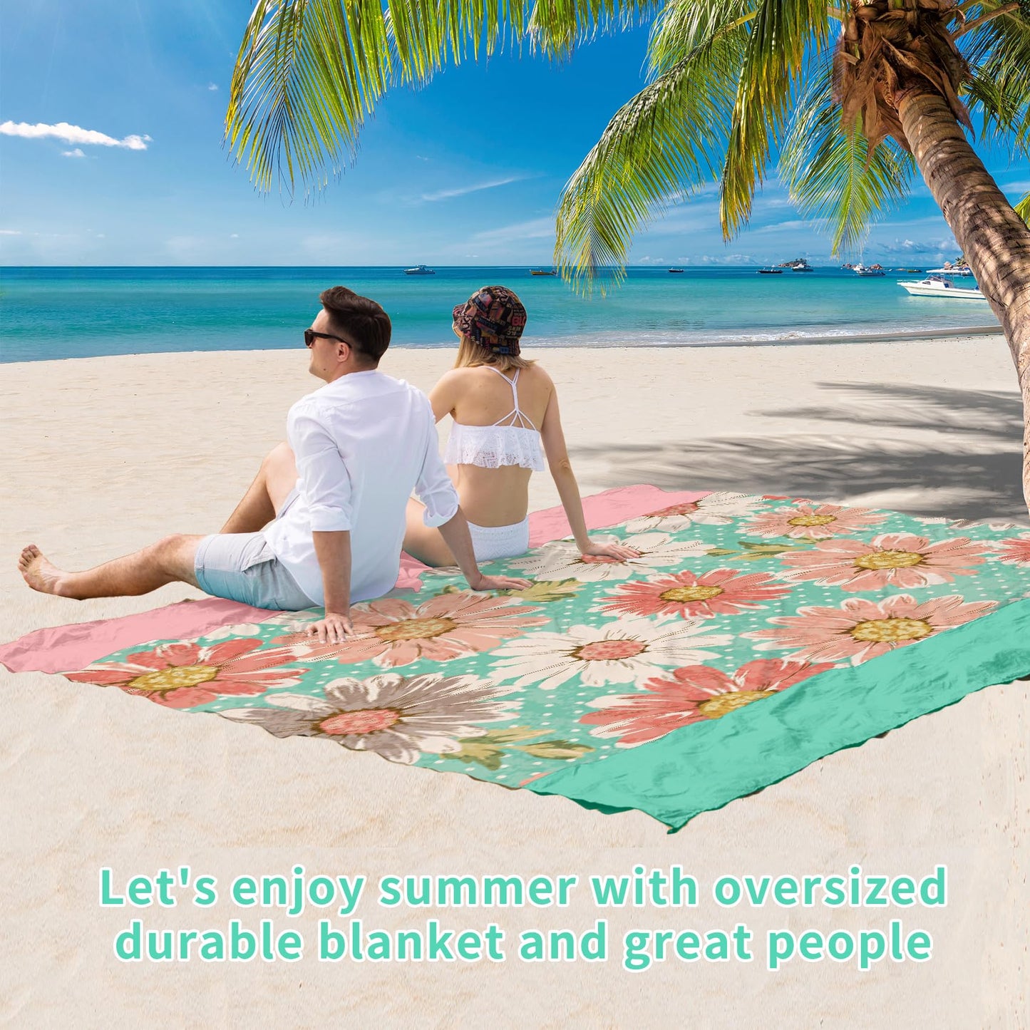 BYDOLL Beach Blanket Waterproof Sandproof 78''×81'' Suits1-4 Adults Compact Lightweight Oversized Sand-Free Blanket Large Picnic Mat for Beach Travel Camping Hiking