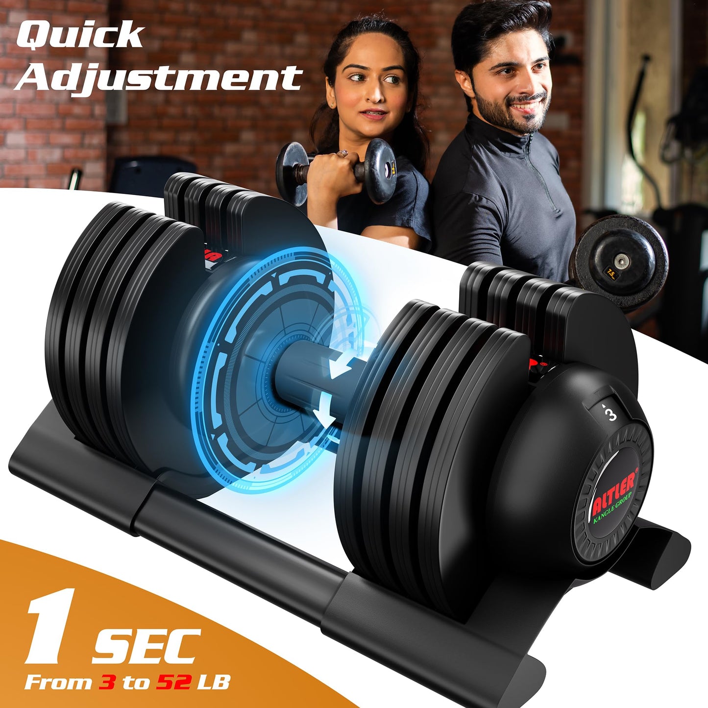 Adjustable Dumbbell Set with Tray - 52lbs, Anti-Slip Handle & Weight Plate for Home Strength Training