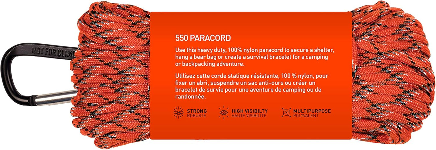 Gear AID 550 Paracord and Carabiner, 7 Strand Utility Cord for Camping and Survival