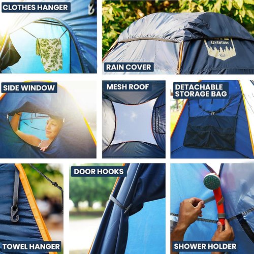 Camping Shower Tent with LED Sensor Light 6.23 ft Large Outdoor Shower Enclosure Easy Pop Up Privacy Tent for Beach Portable Shower Tents