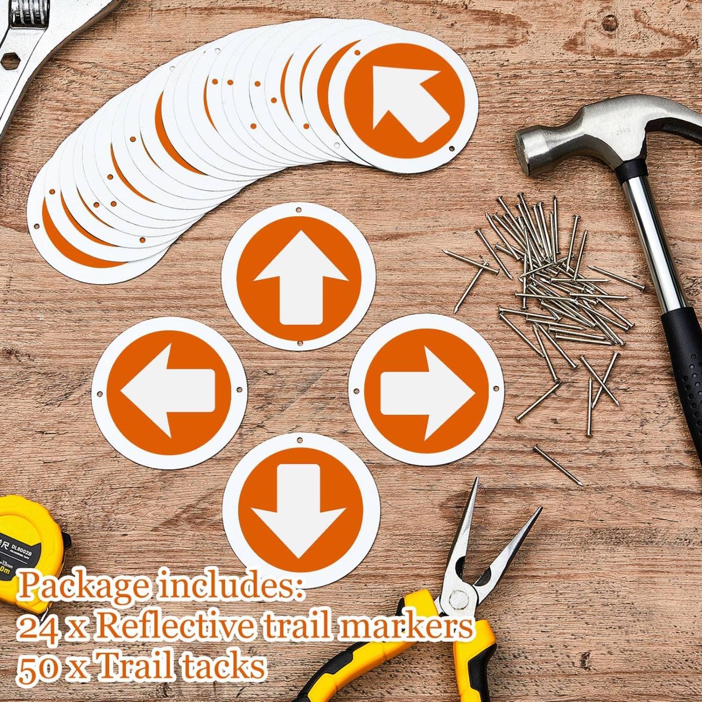 Amylove Reflective Trail Markers Bright Trail Signs Lightweight Glow Trail Arrows Markers for Tree Marking Reflector Camping Hunting Hiking and More, Orange (48 Pcs)