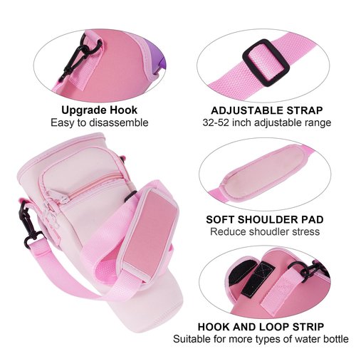 SOGIME Tumbler Holder with Strap for Stanley Cup 40oz,Machine Washable Cup Carrier Bag & Case with Phone Pocket Fit Most 40oz Tumbler with Handle,Pink