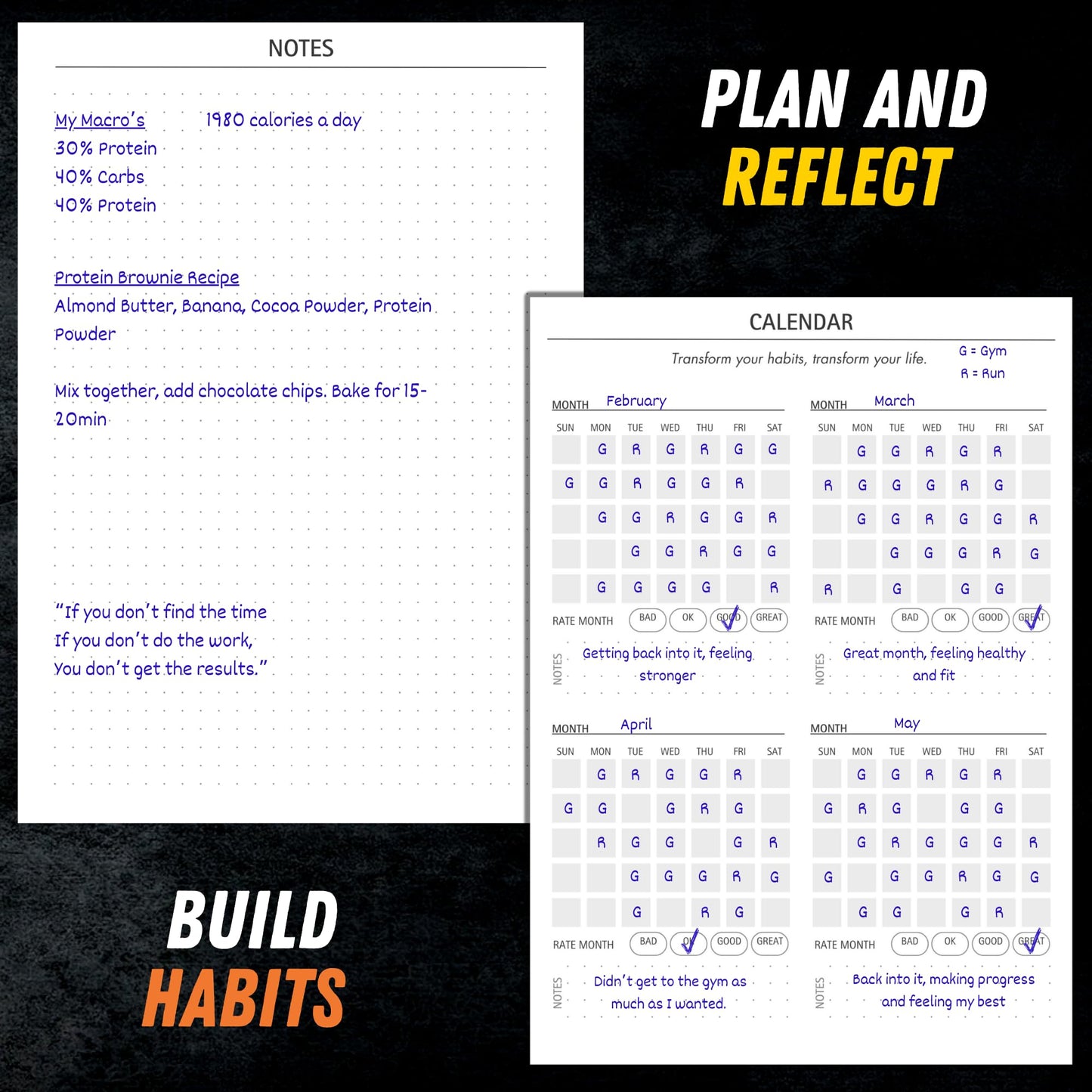 Gym Workout Journal (A5) - Hardback Leather PU Workout Tracker (128 Workouts) - Set Goals & Track Progress | Premium Fitness Journal & Log Book by Gorilla Fit