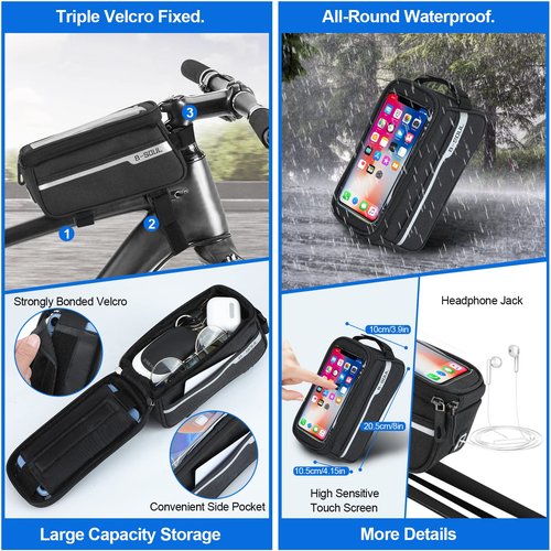 SODPE 6 Pack Bike Accessories Including Bicycle Light Front and Rear, Bike Frame Bag, Bicycle Chain Lock, Bikes Water Bottle Cage, Bicycles Bell for Adult Kids Road Mountain Bikes