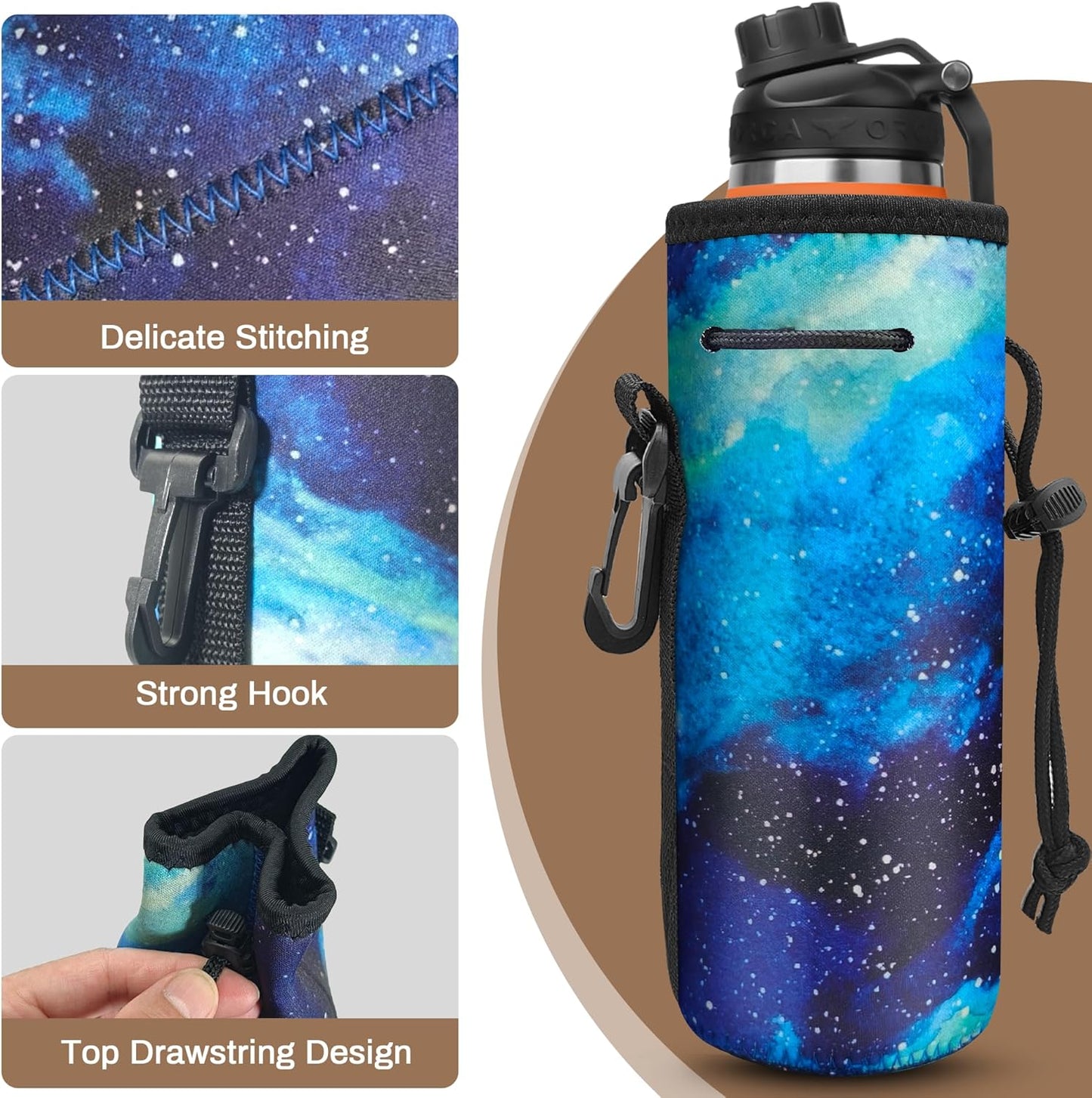 Water Bottle Carrier,Insulated Neoprene Water Gym Travel bottle Holder Bag Protector Sleeve Case Pouch Cover 0.6L or 0.75L, Great for Stainless Steel and Plastic Bottles (BLUE)