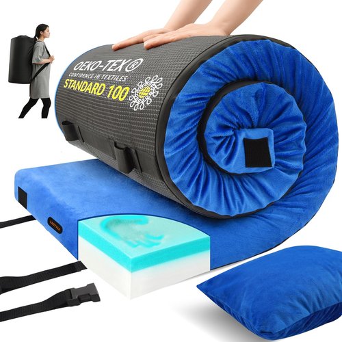 Lxotvae Memory Foam Camping Mattress pad, Comfortable Thick Floor Sleeping Mat for Adults with Waterproof and Non-Slip Bottom, Portable Roll Up Mattress for Sleepover Guest,Cot Mad for Car Camping