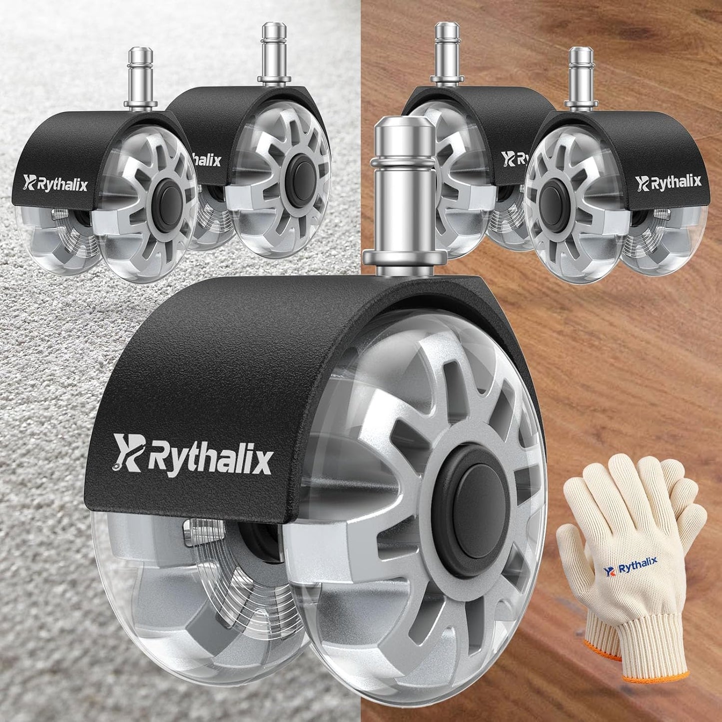 3" Office Chair Wheels Set of 5 - Desk Chair Caster Wheels, Smooth & Quiet, Universal Fit for Most Office/Desk/Gaming Chairs, Safe on Carpets & Hardwood Floors