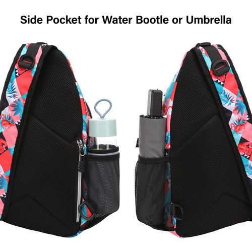 MOSISO Crossbody Sling Backpack, Portable Travel Hiking Daypack Chest Sling Bag Casual Daypack One Strap Chest Backpack for Women Men Outdoor Hiking Travel, Flamingo&Rhombic Grid