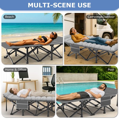 Suteck Camping Cot, 32In XXL Folding Camping Cot Heavy Duty Sleeping Bed for Adults 1200D Double Layer Oxford Cots for Camping W/Pilllow Mattress Carry Bag for Home Office Nap Beach Travel, 500LBS
