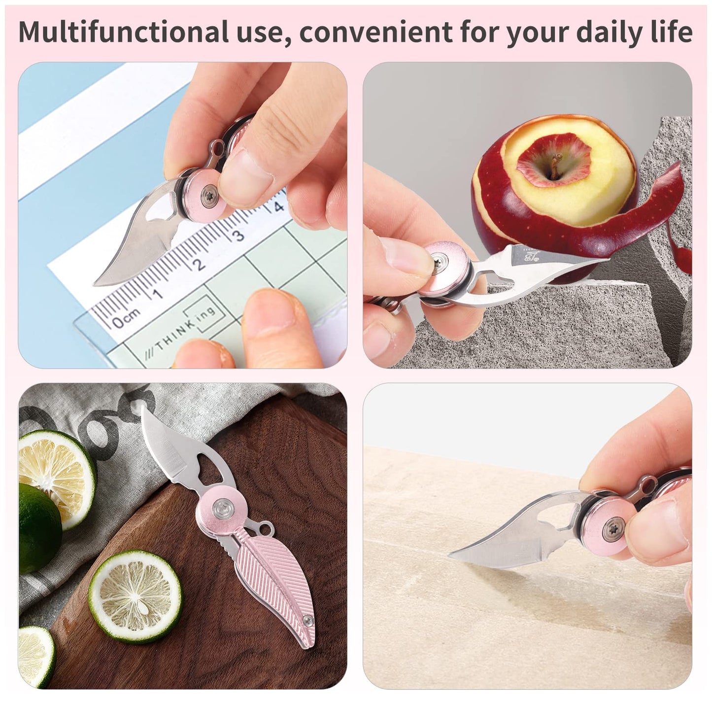 SWBIYING Pocket Knives & Folding Knives,Small Pocket Knife,Mini Pocket Knife for Women with Chain,Edc Knife,Cool Knives,Cool Gadgets,Cute Key Accessories(Pink)