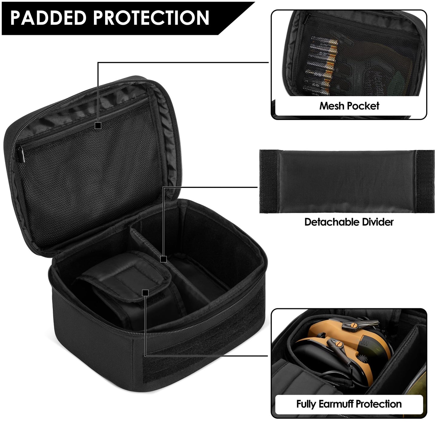 GOBUROS Shooting Earmuffs and Glasses Carrying Case, Soft Protective Carrying Storage Case for Earmuff and Shooting Glasses, Universal Earmuff Case for Hunting Shooting, Only Bag