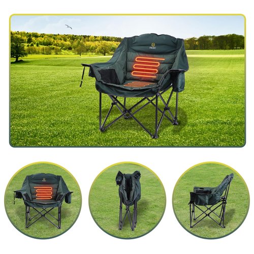 Nice C Heated Camping Chairs with Battery, Outdoor Heated Sports Chair, Oversized XL Padded Camping Chair, Wide&Thick, Heavy Duty 400lb, Carry Bag, Cup Holder & Cooler (Two Green)
