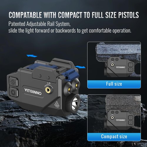 VITOINNO 500lm Pistol Light and Blue Green Laser Combo,Slidable Weapon Light and Laser Beam for Guns with Picatinny