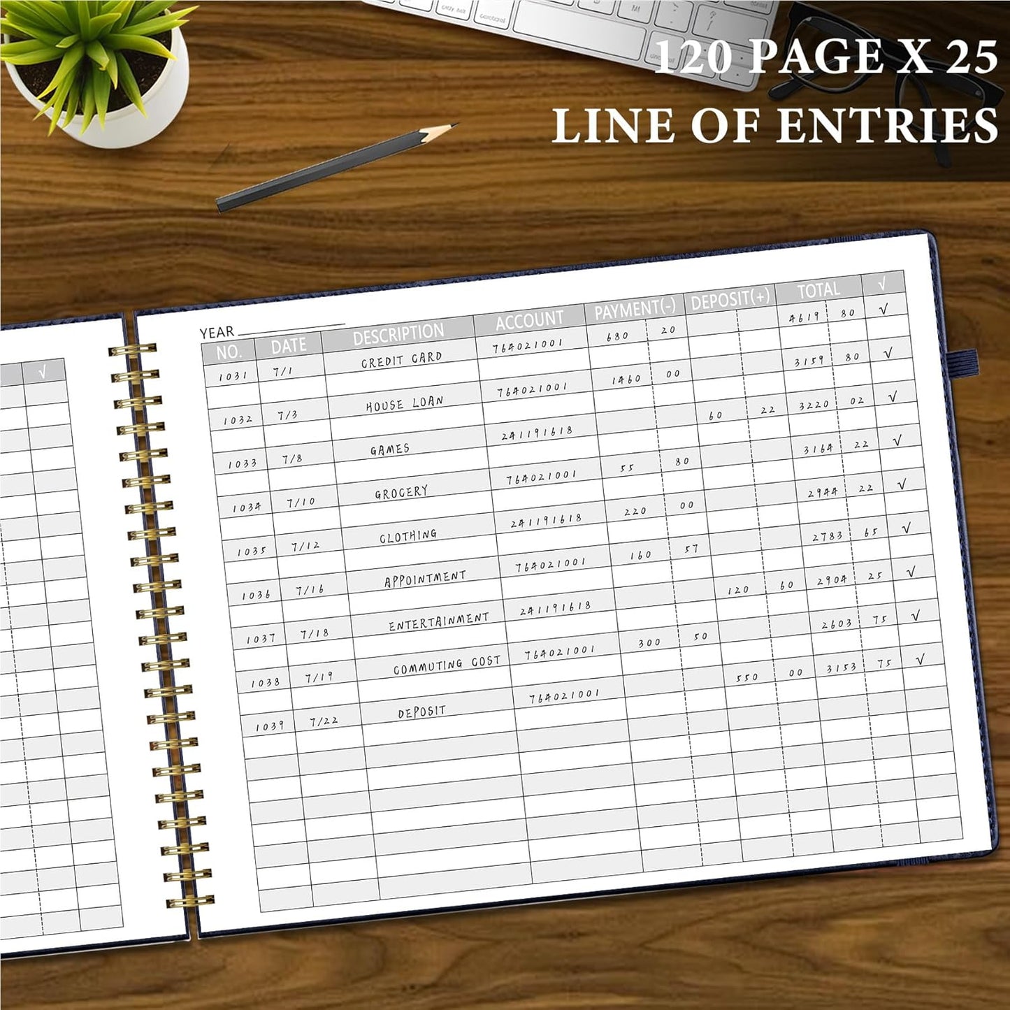 Accounting Ledger Book for Personal & Small Business Bookkeeping, Horizontal Income and Expense Tracker Notebook with Calendar, Hardcover Columnar Log Journal 10.78" x 8", Black