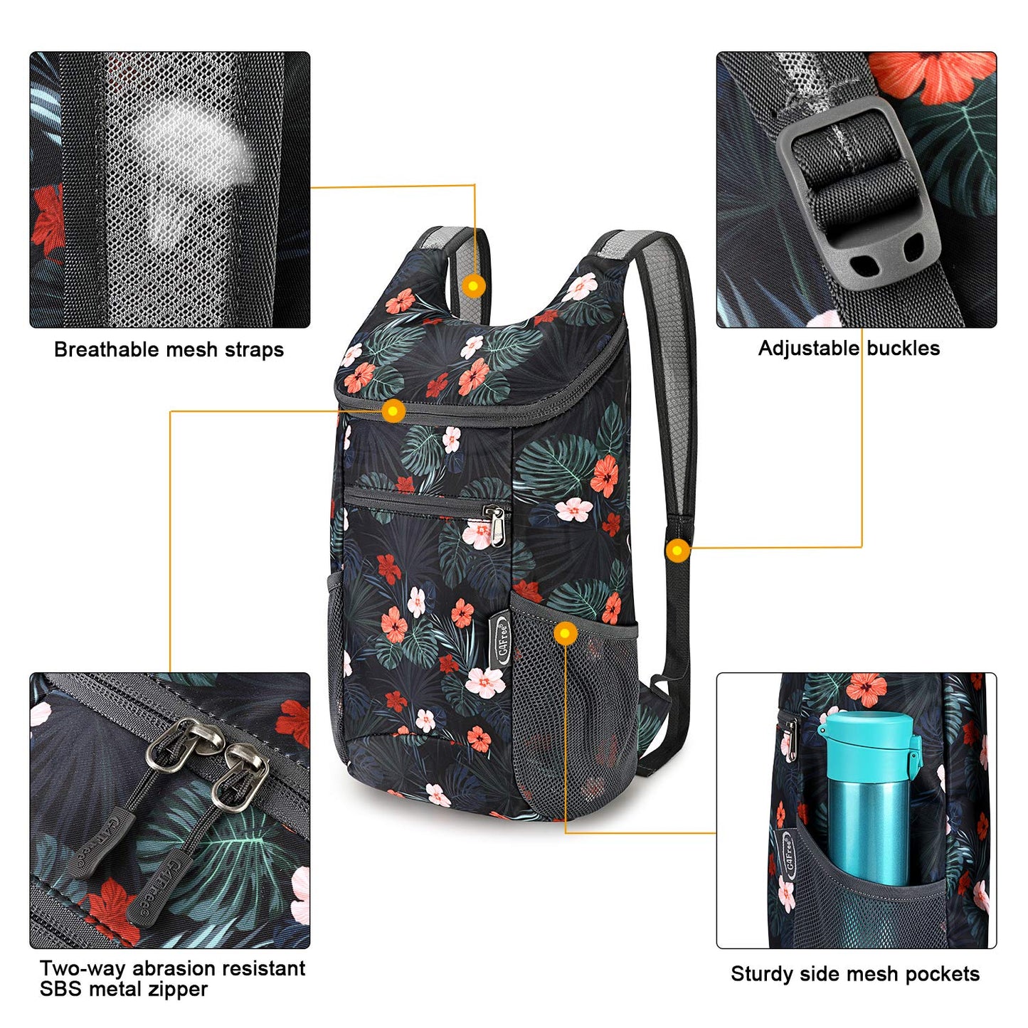 G4Free Small 11 L Foldable Ultralight Backpack Sling Bag RFID Blocking Shoulder Bag for Hiking (Flower+Grey)