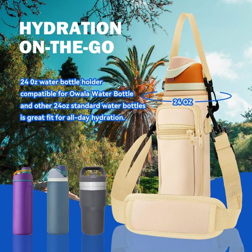 SLEILIN Neoprene Water Bottle Holder Bag with Cell Phone Pocket Compatible with Owala FreeSip 24 oz，Water Bottle Carrying Bag ，with Adjustable Shoulder Strap,for 24oz Stainless Steel Water Bottle