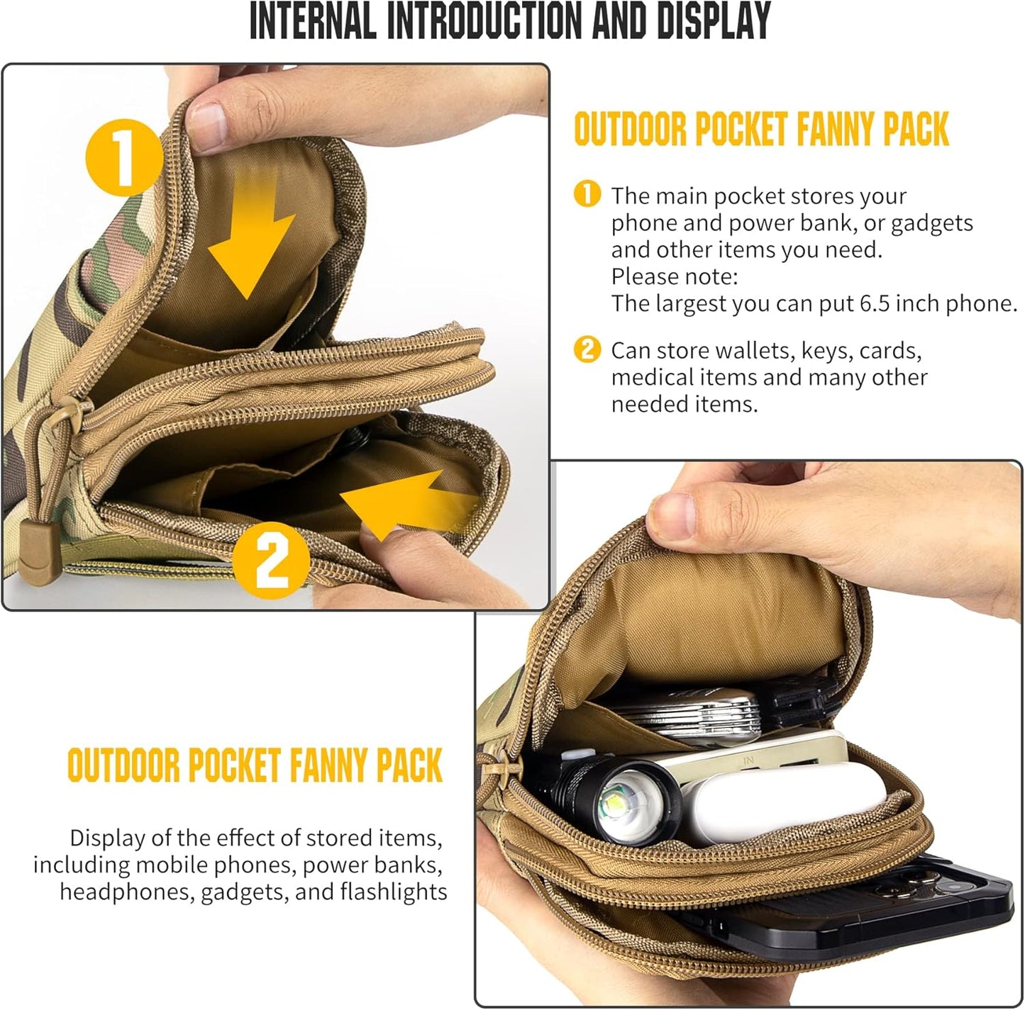 IronSeals Tactical Molle Pouch Compact Utility Waist Bag Phone Holster Holder for 4.7"-6.9" iPhone 15 Pro Max/15 Pro/14 Plus/14 Pro Max/14/13 Pro Max/13 Pro/12 Pro Max/11 Pro Max