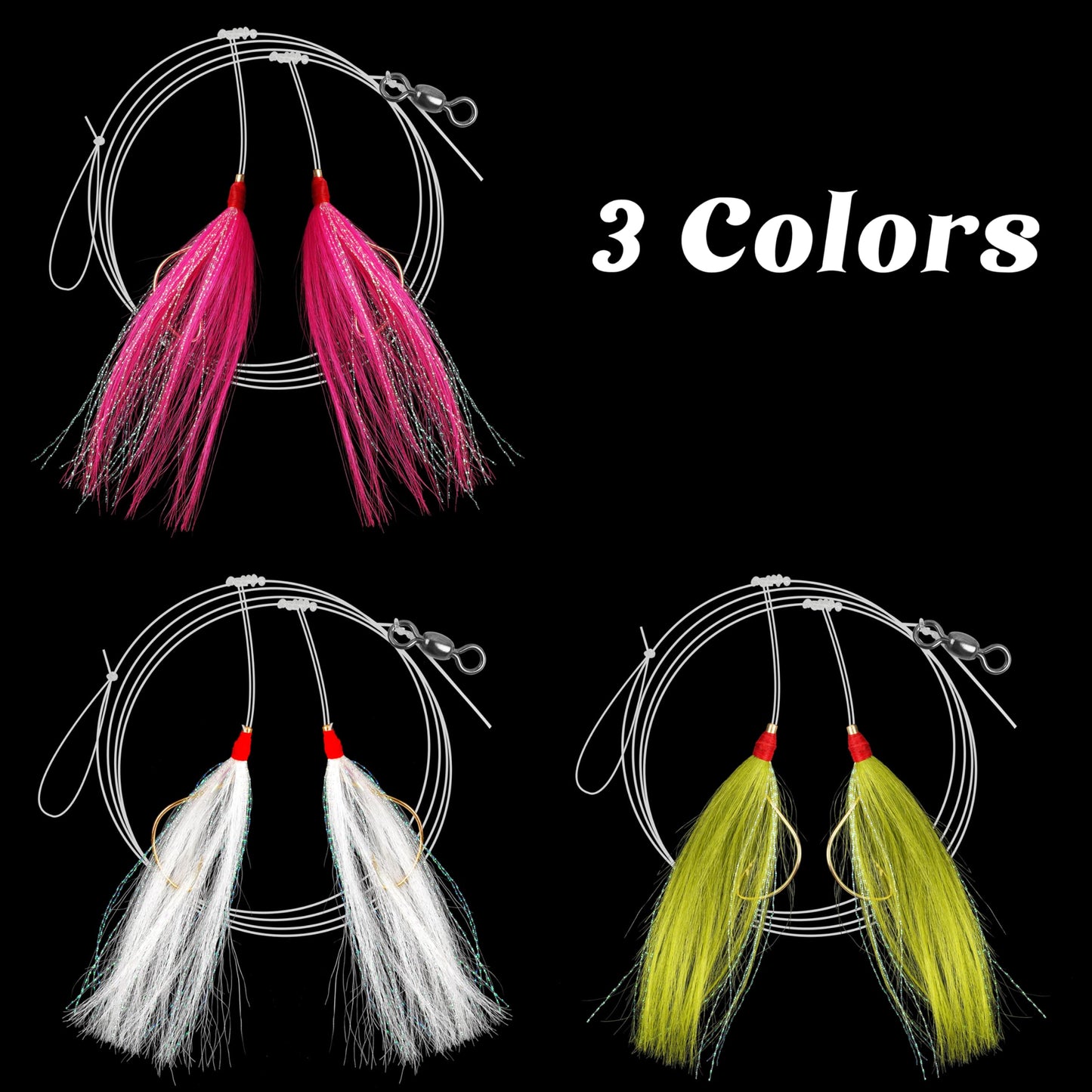 Fishing Bait Rigs Saltwater, 3/6packs Flounder Rigs with Bucktail Teaser Mylar Teaser Mono Leader Swivels Fishing Rig for Flounder Sea Bass Halibut Black Fish