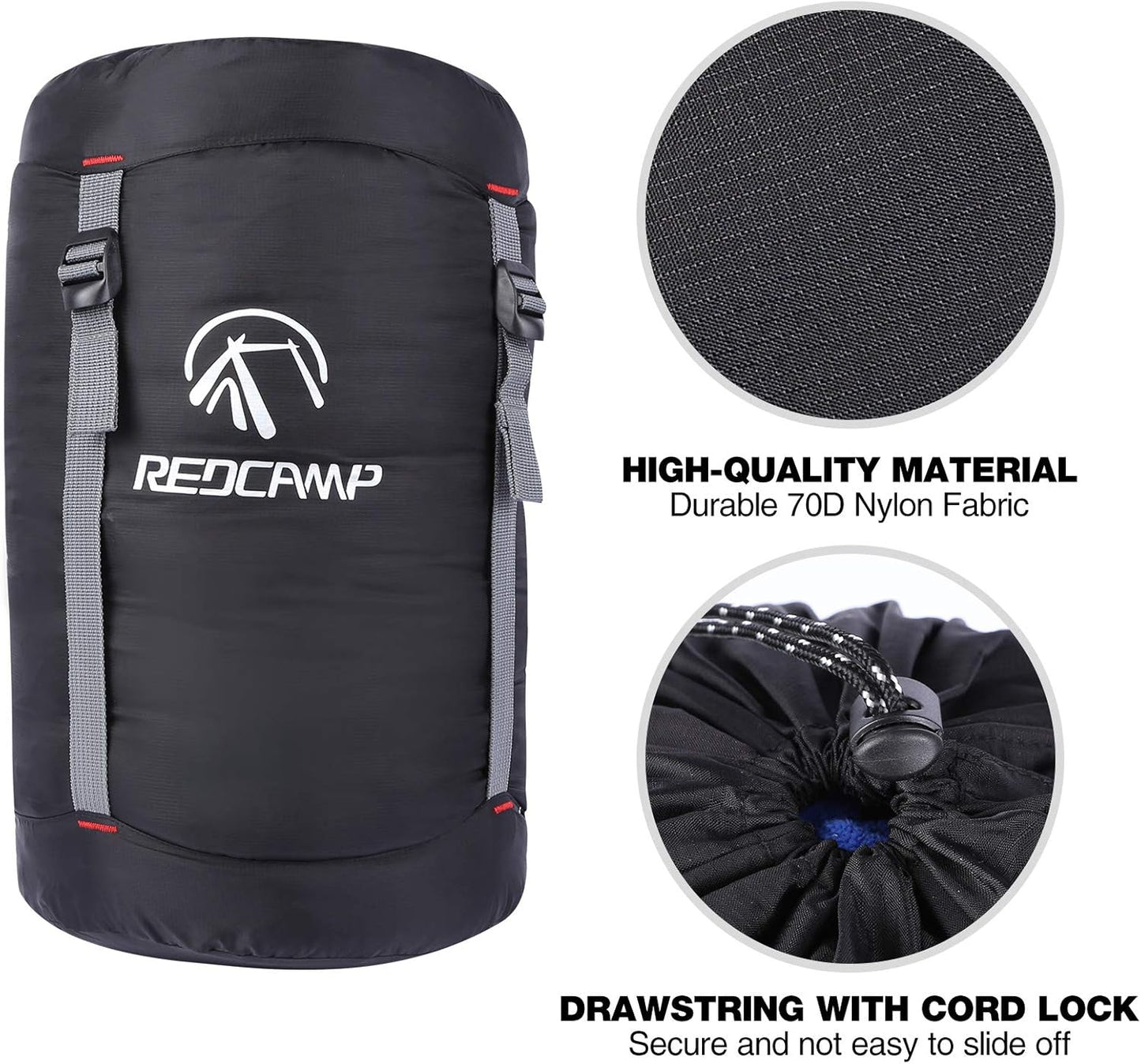 REDCAMP Nylon Compression Stuff Sack, 10L/17L/27L/40L Lightweight Sleeping Bag Compression Sack Great for Backpacking, Hiking and Camping,Blue/Yellow/Army Green/Black