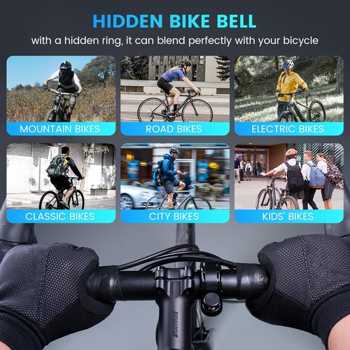 RAVEMEN Bike Bell, Hidden Aluminum Bicycle Bell with Crisp Loud Sound for Adults Kids Mountain Road Bikes, Q1 Bell for Bike with Max 110DB for 22.2/25.4/31.8mm Standard Handlebar
