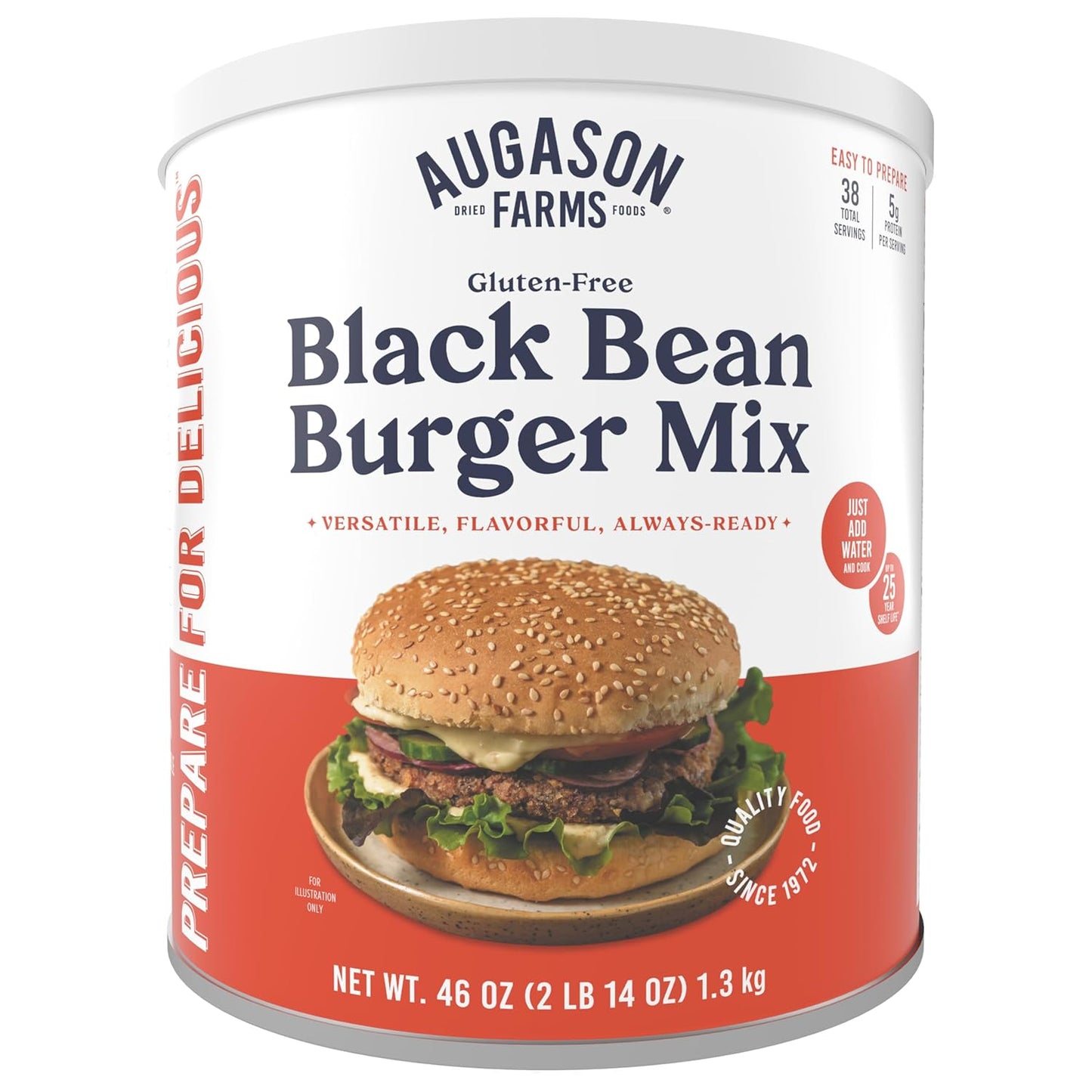 Augason Farms Black Bean Burger Mix 4-Gallon Pail, Certified Gluten Free, Emergency Food Supply, Everyday Meals, 215 Servings