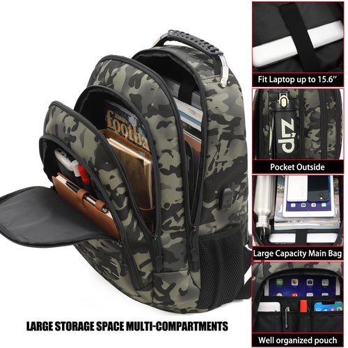 Qimailer Camo Backpack,Small Tactical Backpack for outdoor,Military Teen Boys Backpacks for School with USB Charging Port,40L