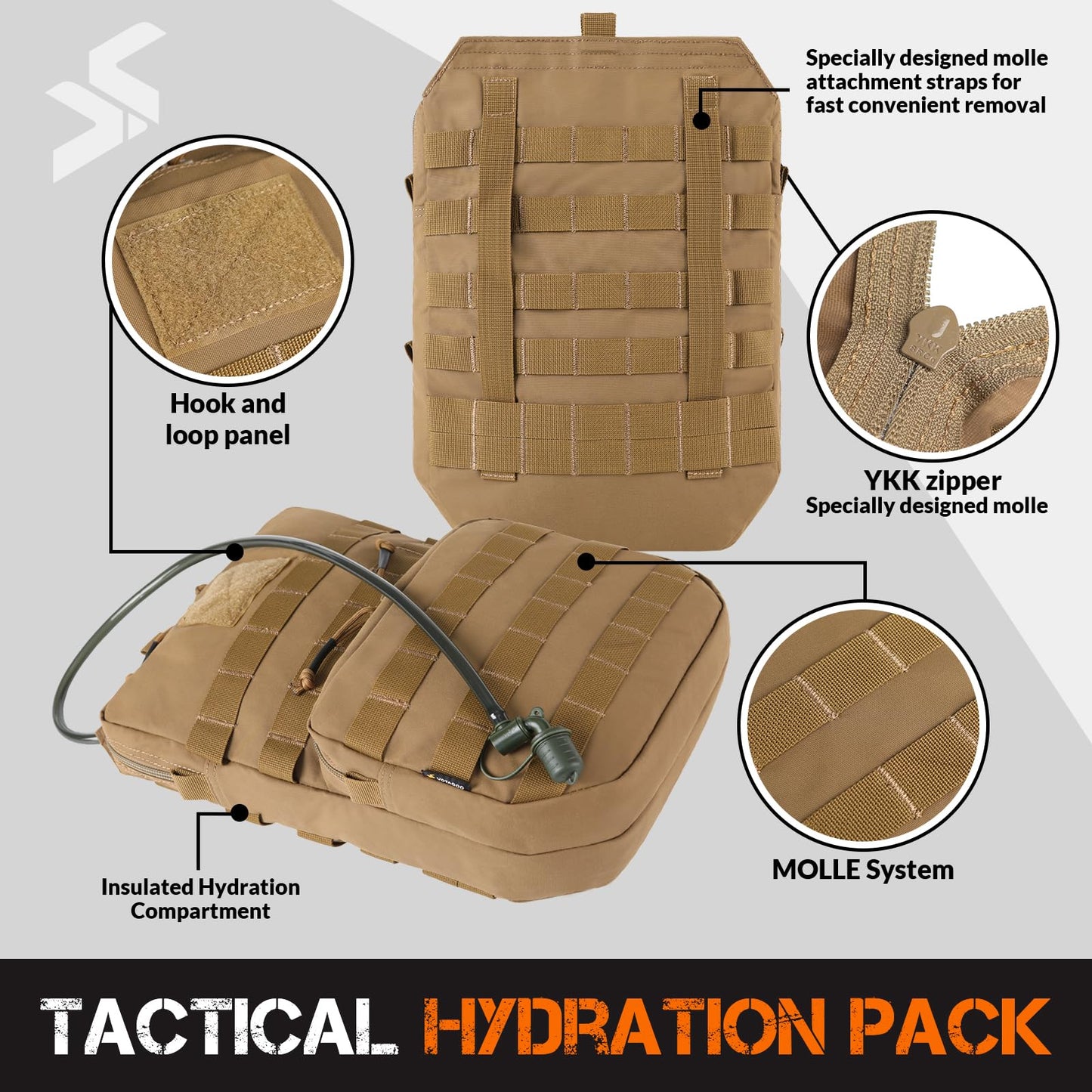 VOTAGOO GEAR Tactical Molle Hydration Pack 3L Hydration Carrier Pack Water Reservoir Bag for Molle Vest Backpack