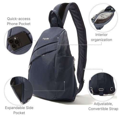 Baggallini Medium Sling Backpack - 9"x11" Lightweight Sling Bag with Convertible Adjustable Shoulder Strap