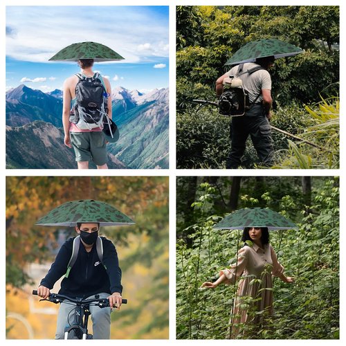 NEW-Vi Fishing Umbrella Hat Folding Adjustable Sun Rain Cap,7-Ribs Anti-UV Waterproof Headwear for Fishing Gardening Golf Sunshade Outdoor, 37.4”Oversize Hands Free Umbrellas（Camo/Silver