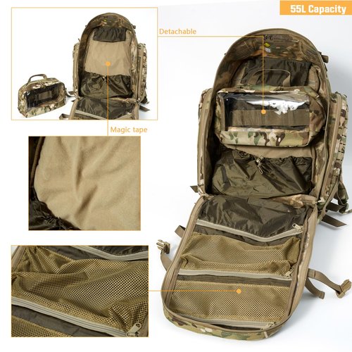 MT Military 3Day Rucksack with External Frame MOLLE Army Medium Ruck, Assault Backpack