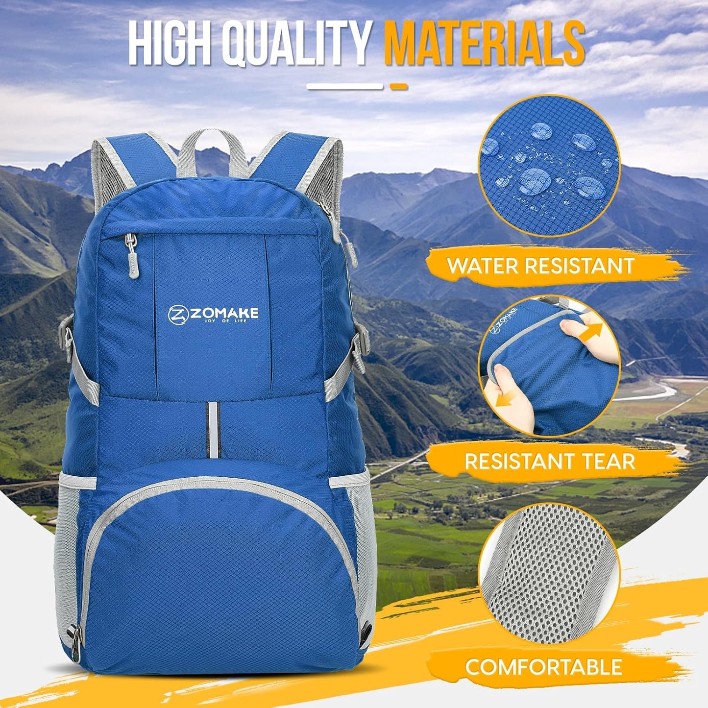 ZOMAKE Lightweight Packable Backpack 35L, Light Foldable Backpacks Water Resistant Collapsible Hiking Bag, Compact Folding Day Pack for Travel Camping(Black)
