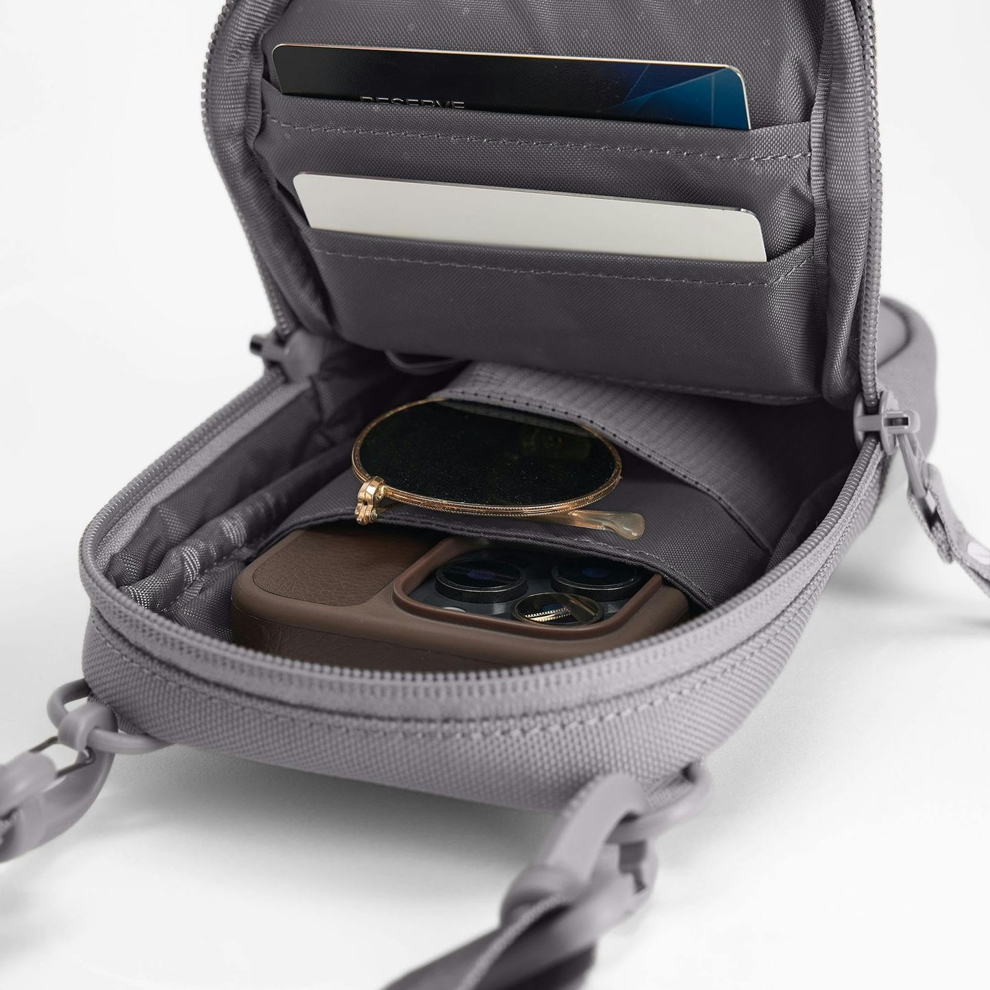 Incase A.R.C. Small Crossbody Bag, Recycled Polyester, Fits iPhone Pro Max, External Pocket, Adjustable Strap, Travel Sling (Grey)