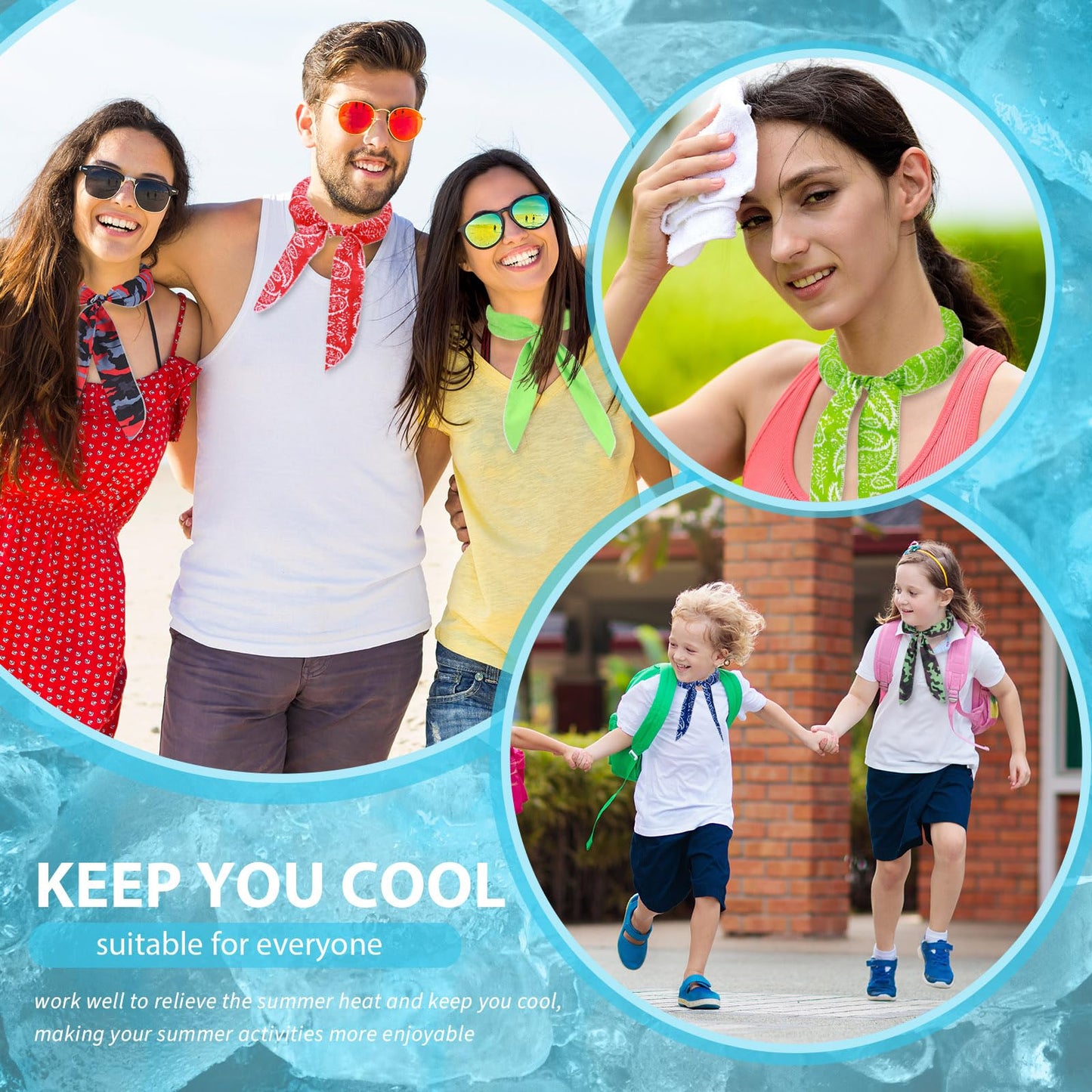 48 Pcs Ice Neck Cooler Bulk Cooling Wraps Cool Scarf for Extremely Hot Weather Water Evaporative Cooling Bandana Headband for Men Women Waking Running Hiking Golf Camping Indoor (Bright Style)