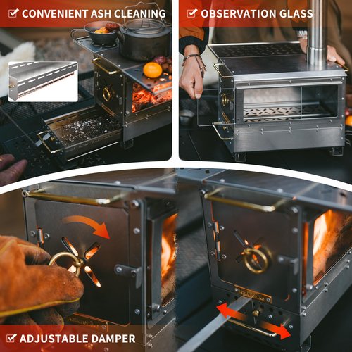 Naturehike Icefield Hot Tent Stove, Tabletop Camping Stove with 47.2" Chimney Pipes, Outdoor Tabletop Fire Pit
