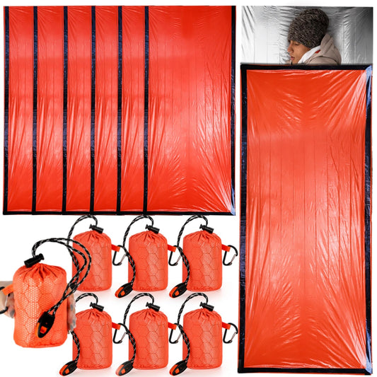 Noamus 6 Pack Emergency Survival Sleeping Bags, Thermal Bivy Sack Blanket, Lightweight Portable Nylon Sack with Whistle, Aluminized PE Survival Gear Supplies for Camping Hiking, Outdoor Adventure