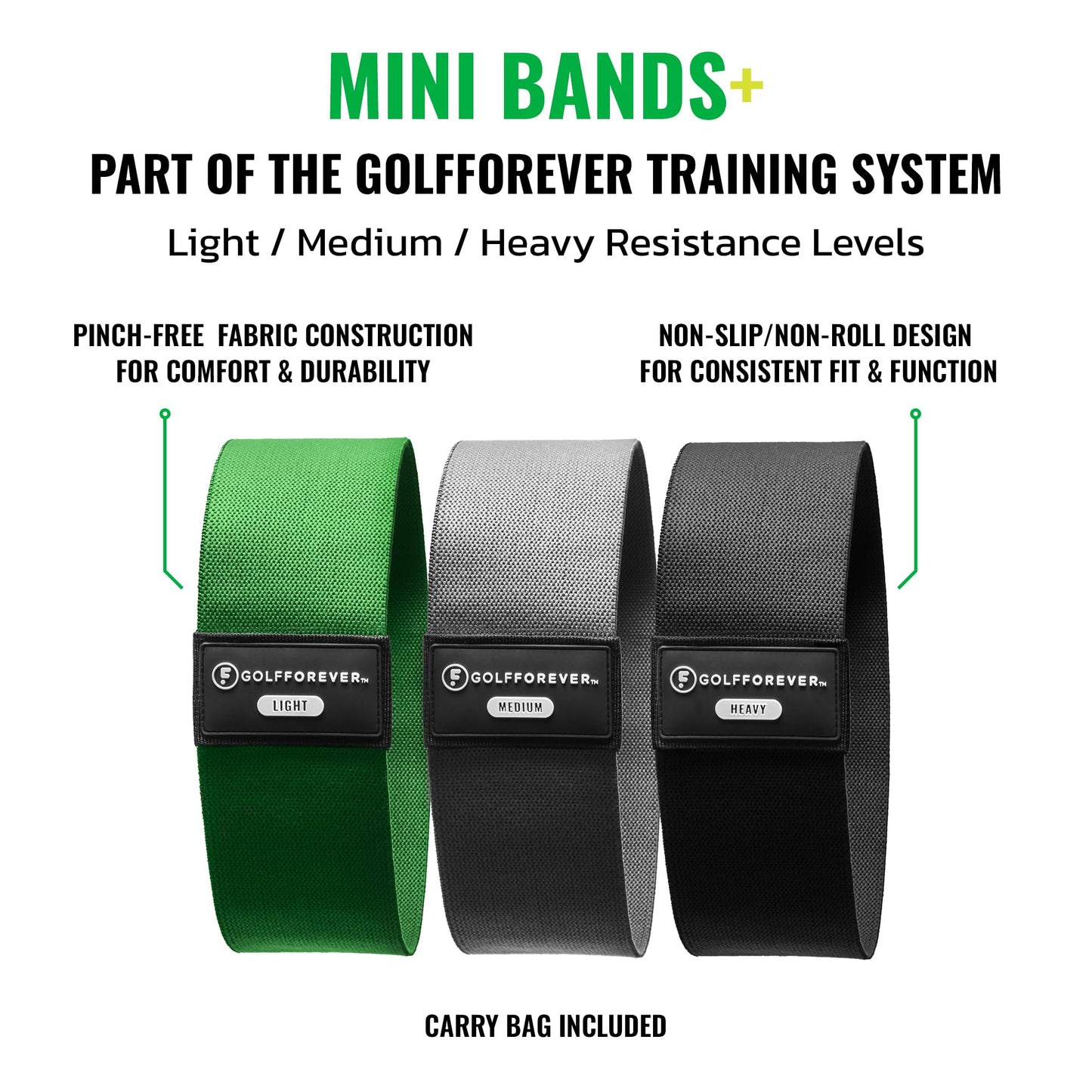 GolfForever Mini Bands Proven by Golfer Scottie Scheffler | Golf Training Premium Fitness Bands | Premium Golf Training Aid to Improve Strength Flexibility & Swing Posture | 3 Resistance Levels | 3pcs