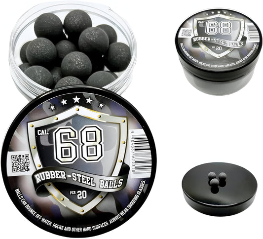 20 x Premium Quality Hard Mix Rubber Steel Balls Paintballs Reballs for Shooting Training Self and Home Defense Pistols in 68 Caliber
