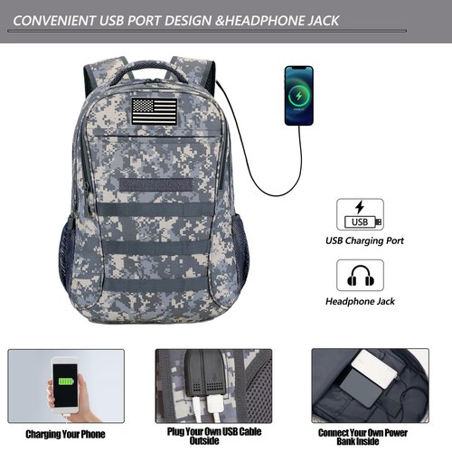 gulimirror Camo Backpack 40L Military Elementary Middle School Boys Backpack Molle with USB Charging Port & Flag Patch