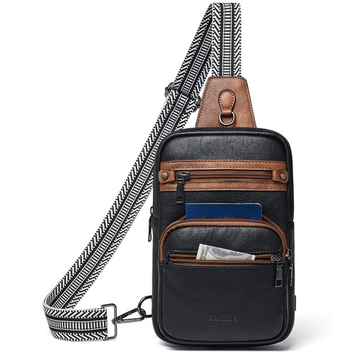 Shrrie Sling Bag For Women Men 5 Pockets Crossbody Bags Faux Leather Cross body Fanny Pack Sling Backpack Daypack for Daily Use Travel