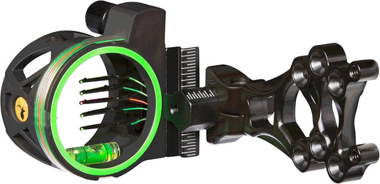 Trophy Ridge Volt 5 Pin Archery Bow Ambidextrous Sight - 5 Ultra-Bright Horizontal .019 Fiber Optic Pins, Bubble Level, Green Hood Accent for Quicker Sight Acquisition, Fiber Wrapped Pin Guard