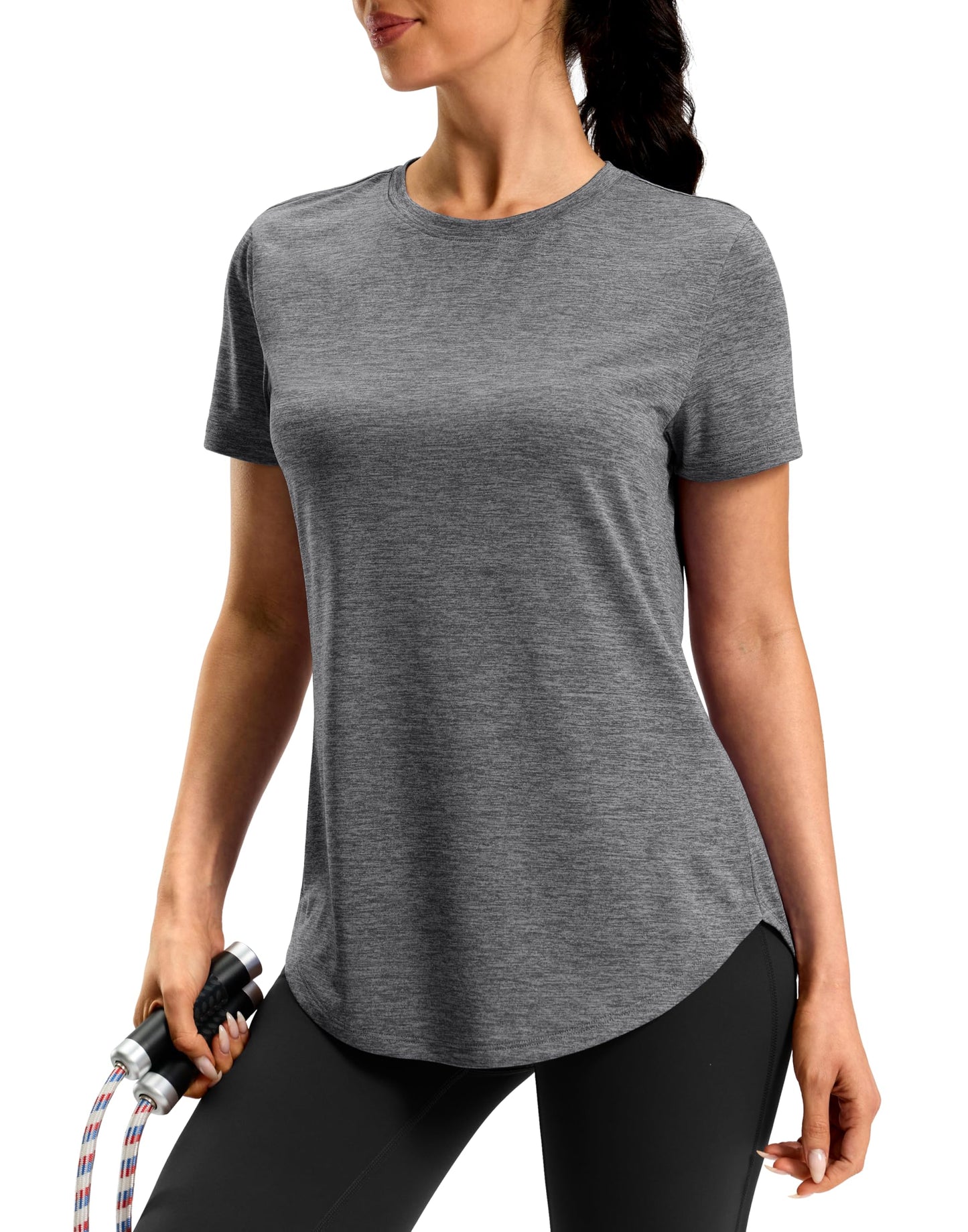 Womens Workout Shirts Short Sleeve Moisture Wicking Lightweight Athletic Gym Hiking Running Yoga Exercise Tops for Women (Grey,Medium)