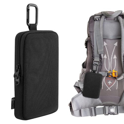 CaSZLUTION Backpack Strap Pouch Phone Holder - for Large 6.5-7.1 Inch Phones Even with Large Cases, Backpack Shoulder Strap Attachment Bag for Hikers, Travelers, Hunters and Commuters - Black (L)