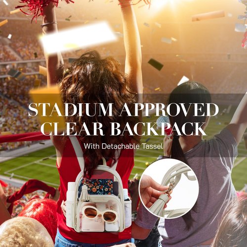 Missnine Small Clear Backpack Stadium Approved, Thick PVC Mini Clear Bag with Leather Trim for Sports Event, Concert, Festival, Khaki